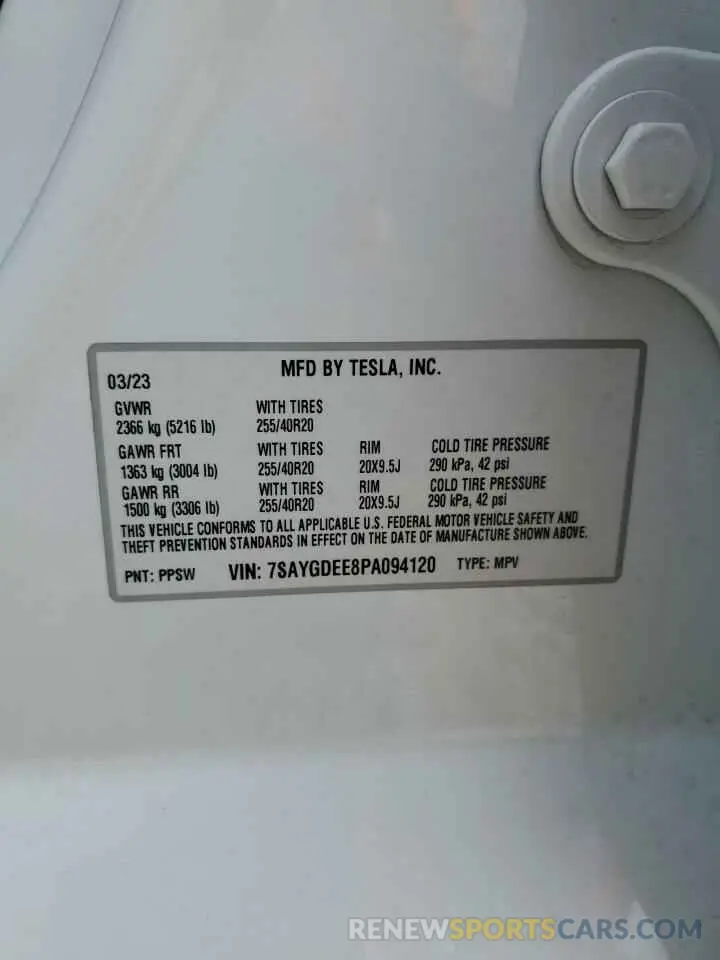 14 Фотография поврежденного автомобиля 7SAYGDEE8PA094120 TESLA MODEL Y 2023