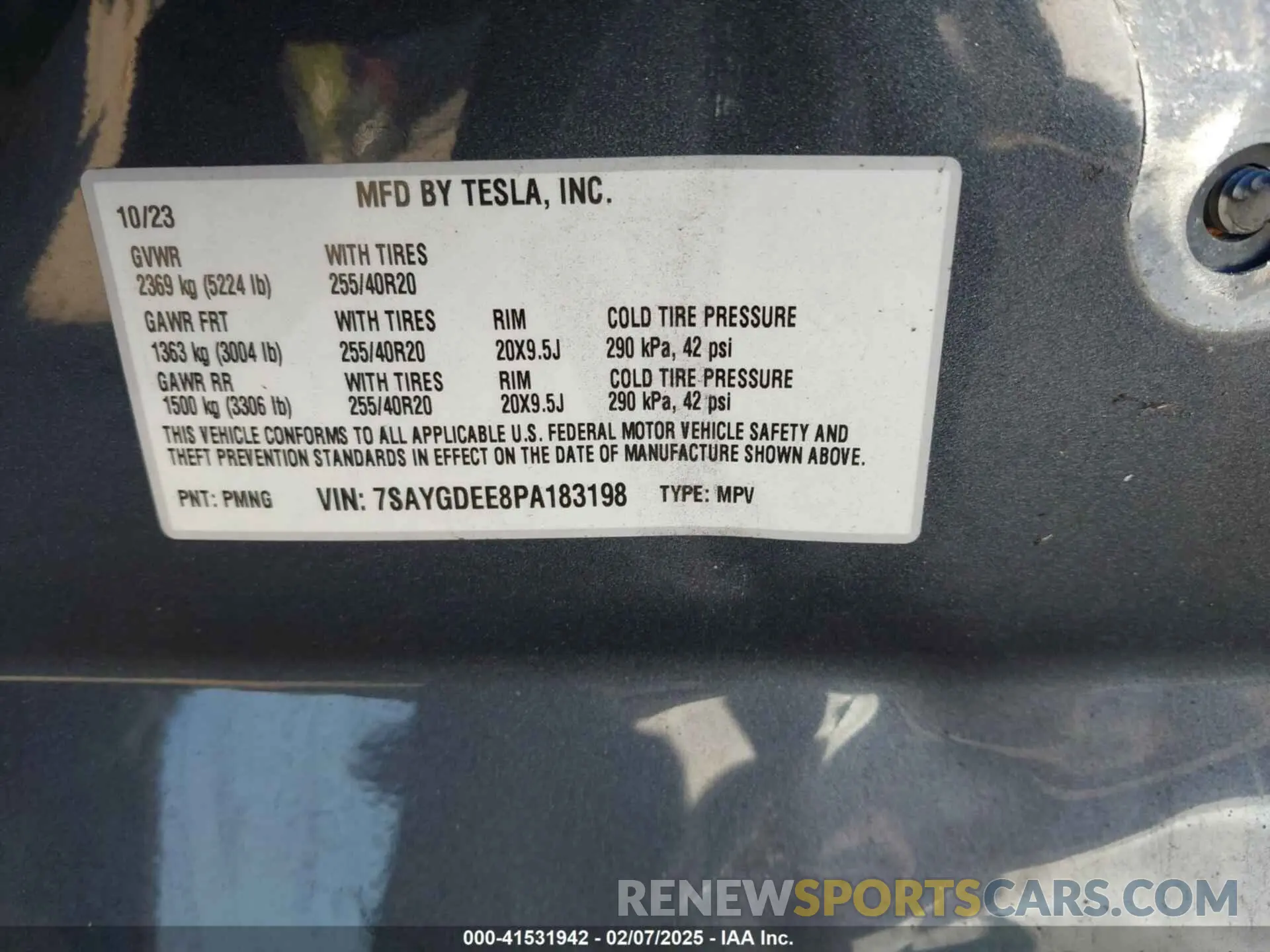 9 Фотография поврежденного автомобиля 7SAYGDEE8PA183198 TESLA MODEL Y 2023