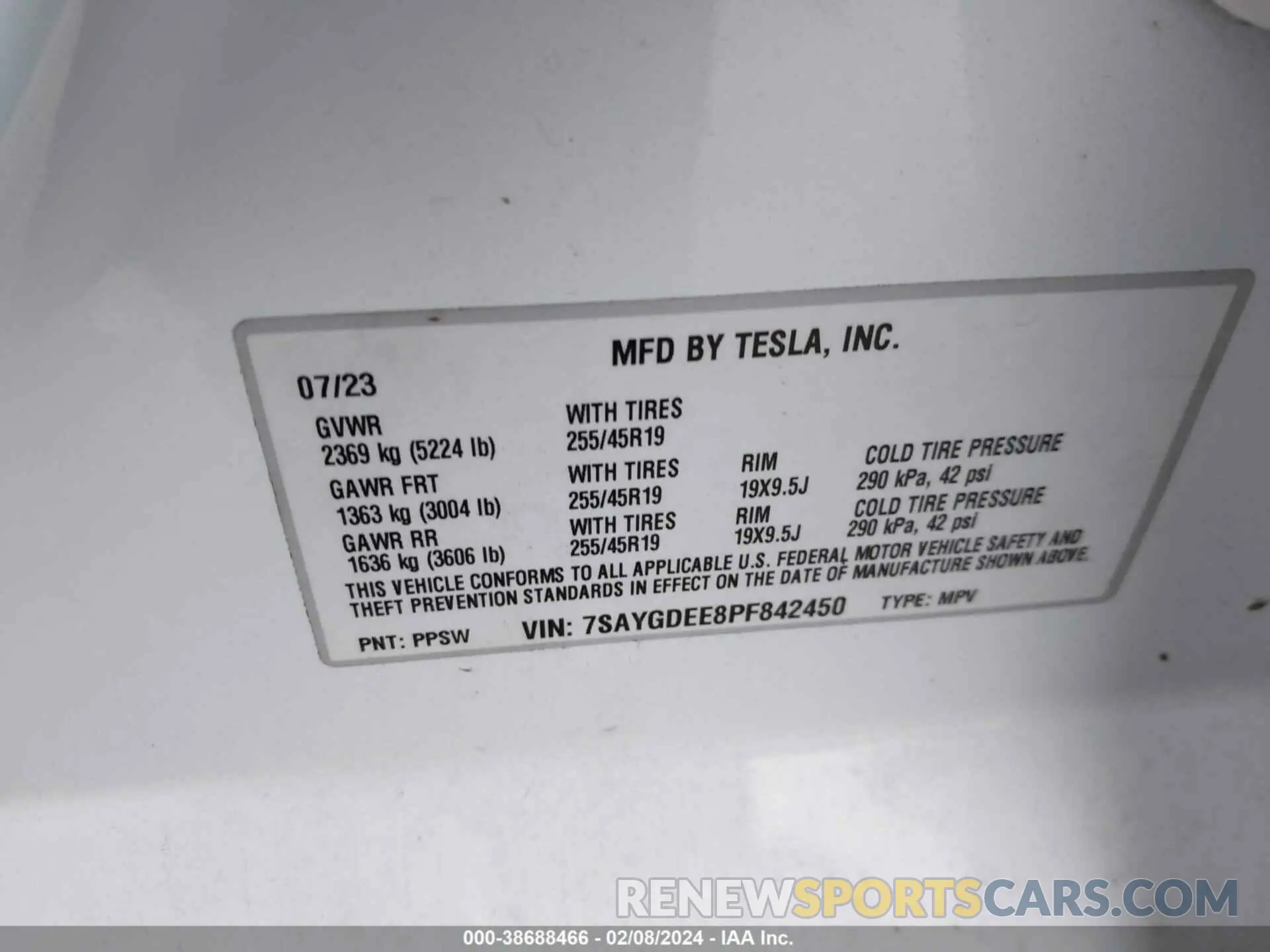 9 Фотография поврежденного автомобиля 7SAYGDEE8PF842450 TESLA MODEL Y 2023