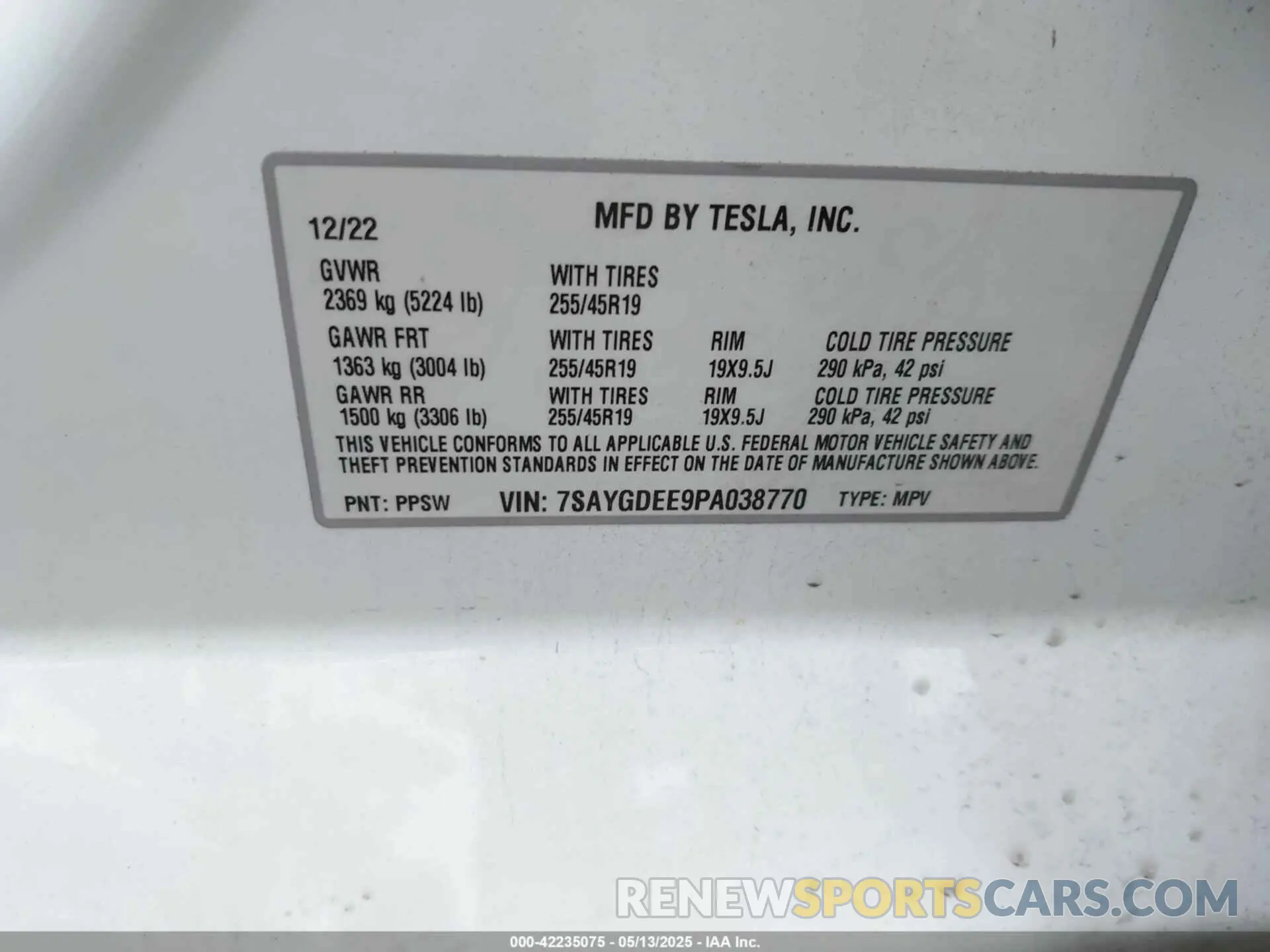 9 Фотография поврежденного автомобиля 7SAYGDEE9PA038770 TESLA MODEL Y 2023