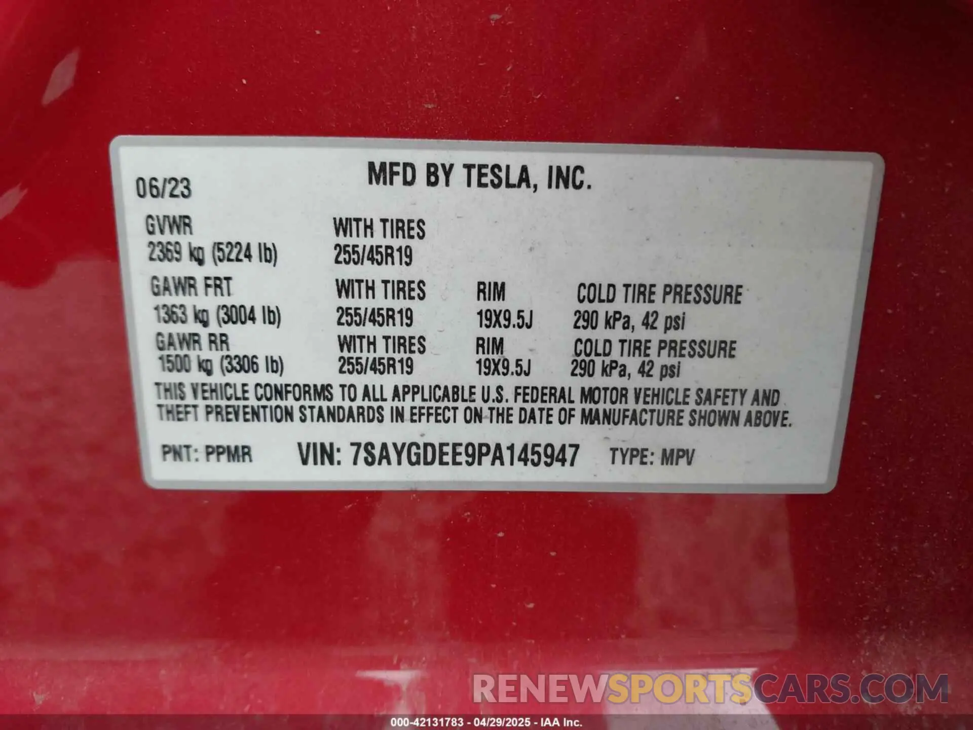 9 Photograph of a damaged car 7SAYGDEE9PA145947 TESLA MODEL Y 2023
