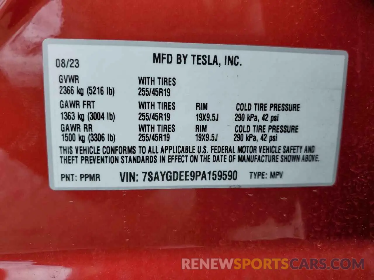 13 Фотография поврежденного автомобиля 7SAYGDEE9PA159590 TESLA MODEL Y 2023
