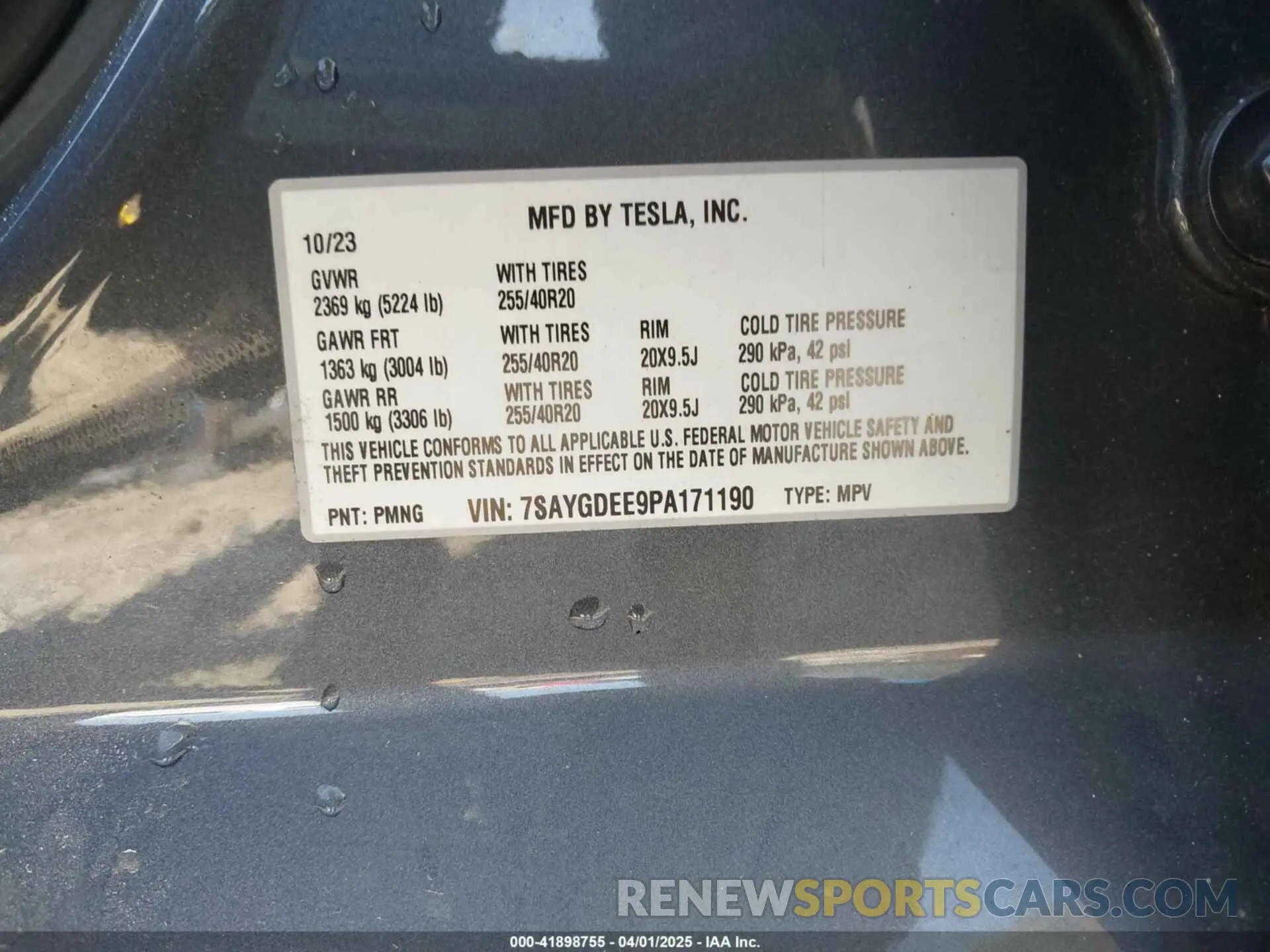 9 Фотография поврежденного автомобиля 7SAYGDEE9PA171190 TESLA MODEL Y 2023