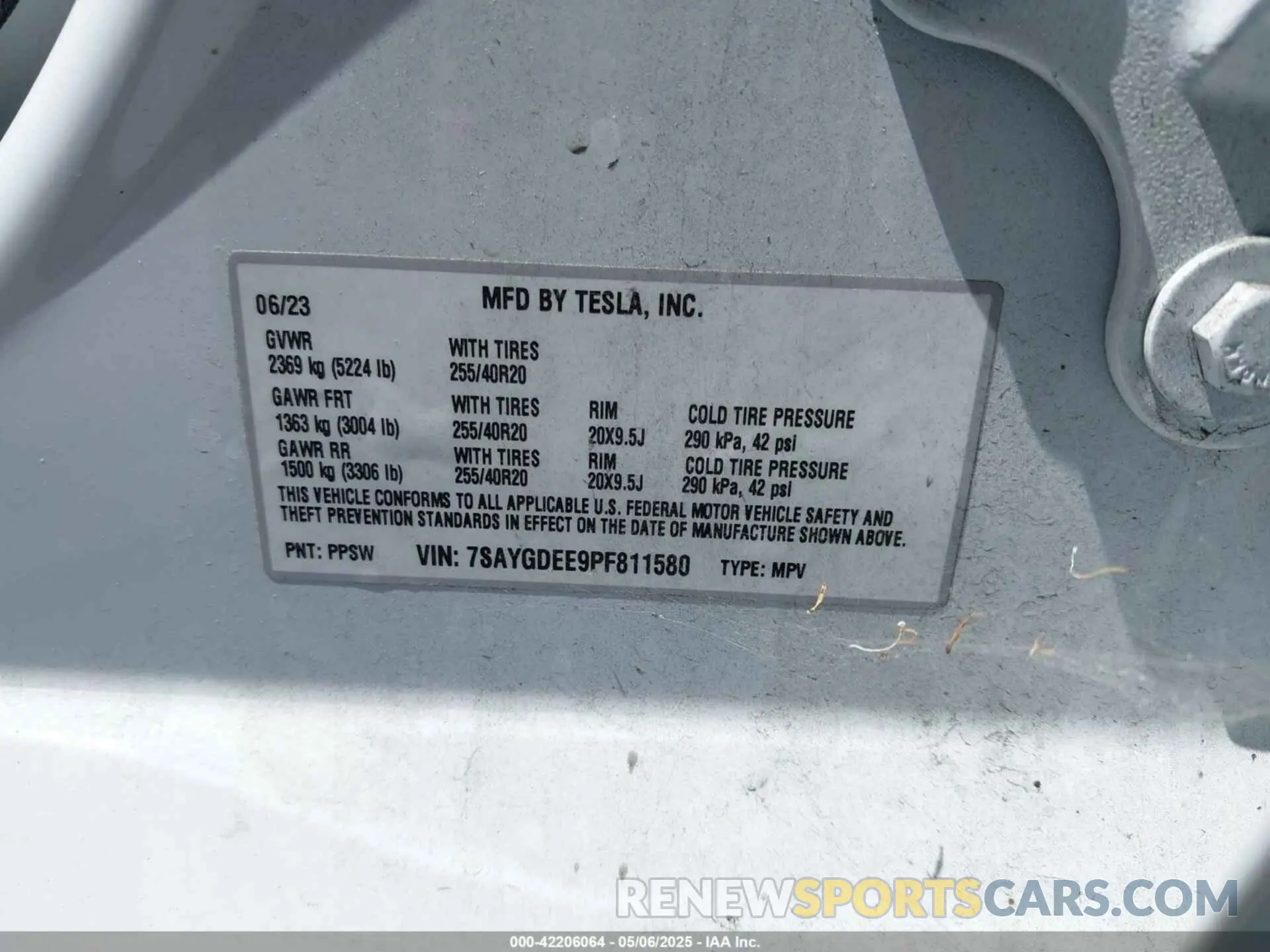 9 Фотография поврежденного автомобиля 7SAYGDEE9PF811580 TESLA MODEL Y 2023