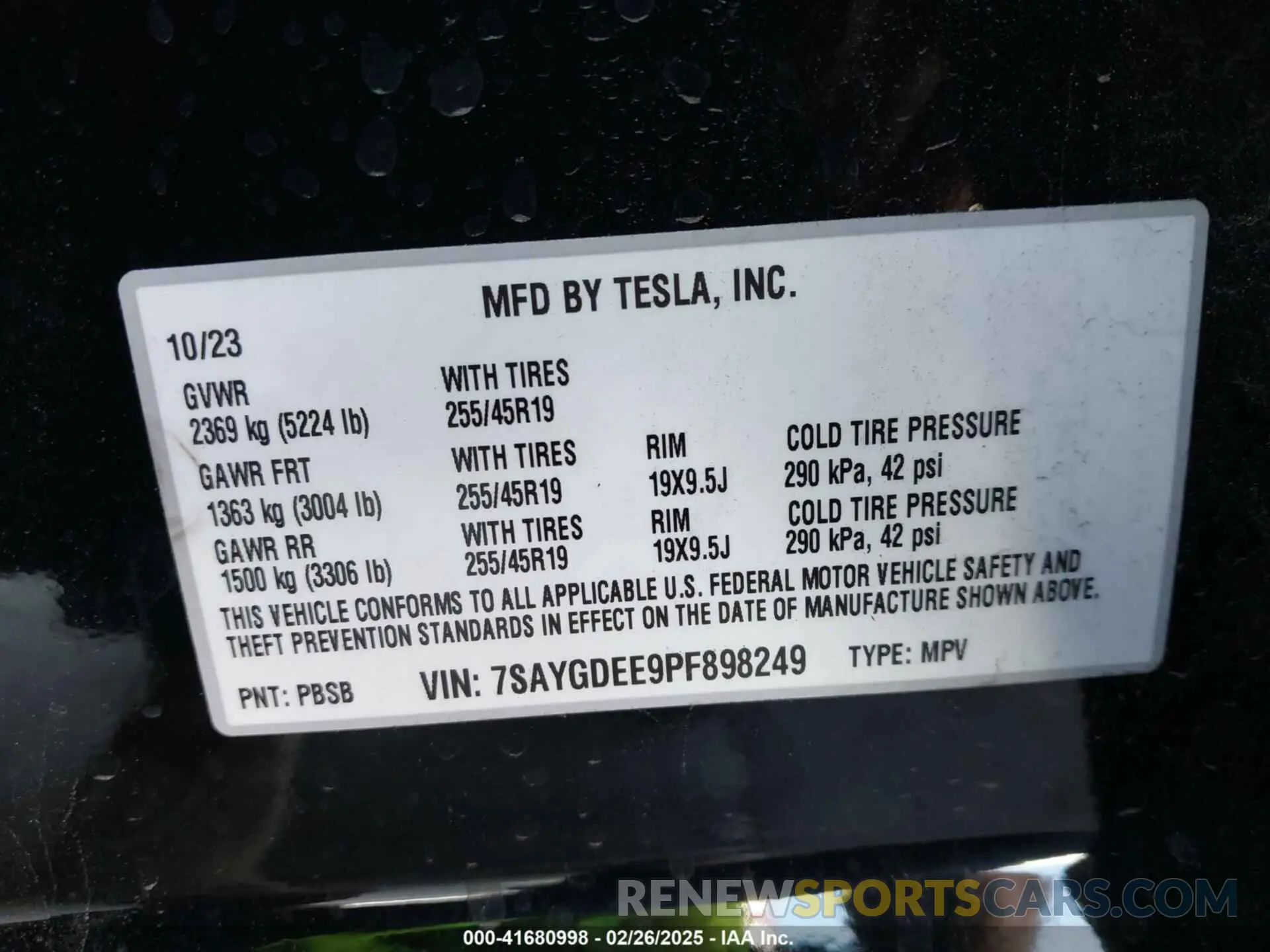 9 Фотография поврежденного автомобиля 7SAYGDEE9PF898249 TESLA MODEL Y 2023