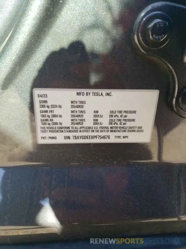 14 Фотография поврежденного автомобиля 7SAYGDEEXPF754676 TESLA MODEL Y 2023