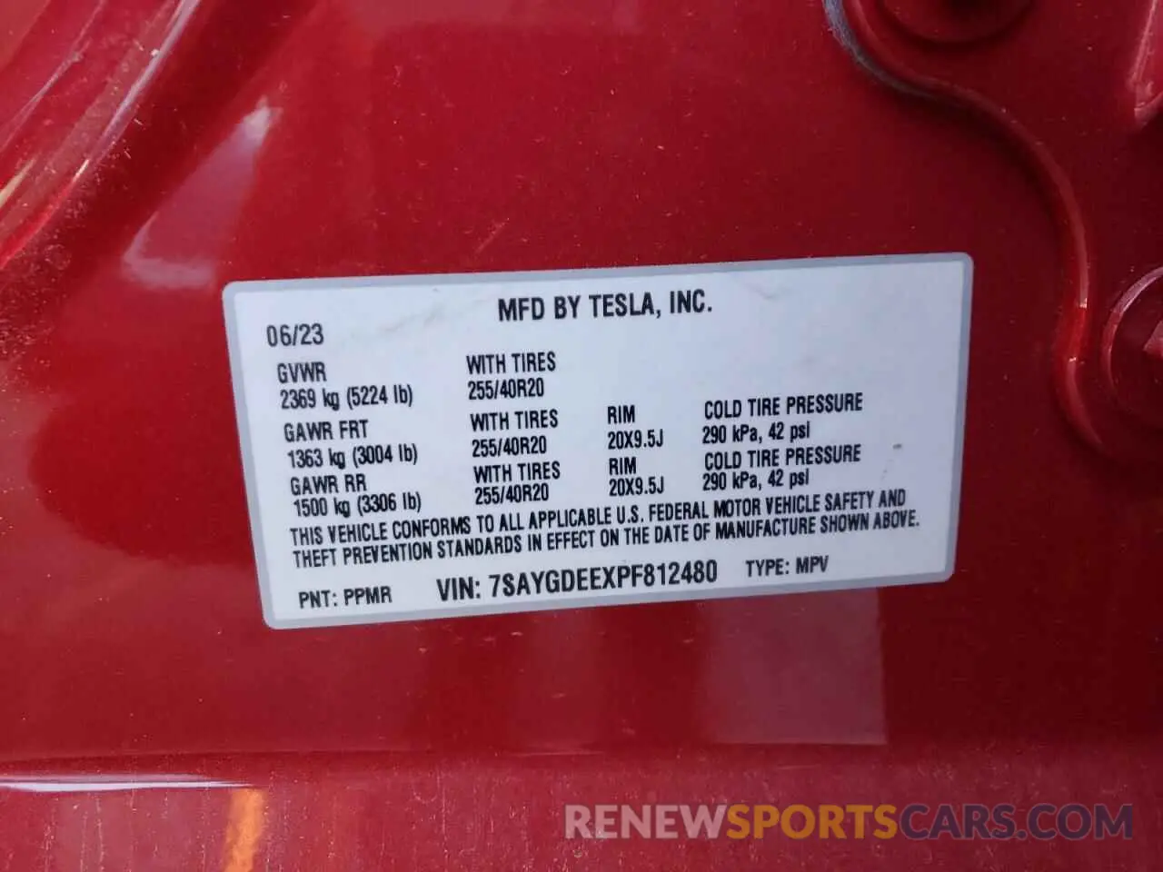 13 Photograph of a damaged car 7SAYGDEEXPF812480 TESLA MODEL Y 2023