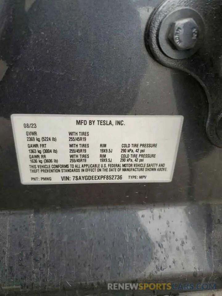 16 Фотография поврежденного автомобиля 7SAYGDEEXPF852736 TESLA MODEL Y 2023
