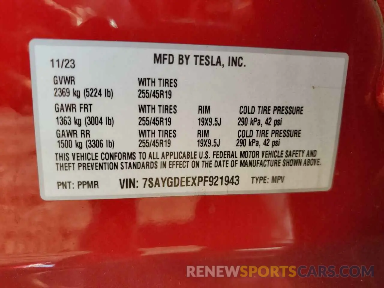 12 Фотография поврежденного автомобиля 7SAYGDEEXPF921943 TESLA MODEL Y 2023