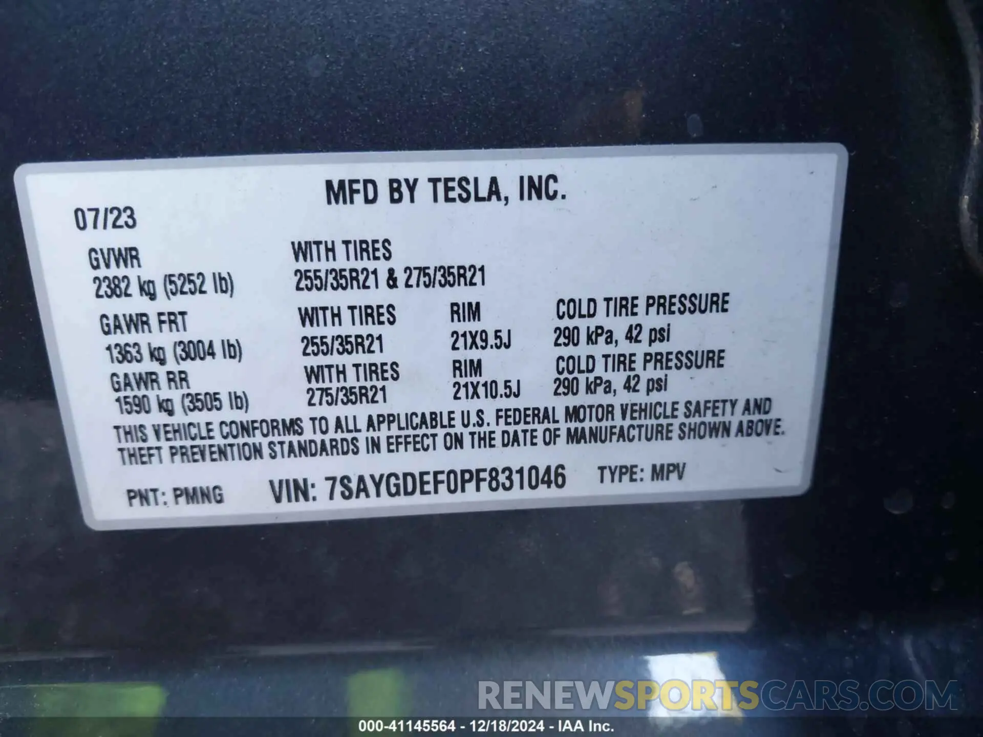9 Photograph of a damaged car 7SAYGDEF0PF831046 TESLA MODEL Y 2023