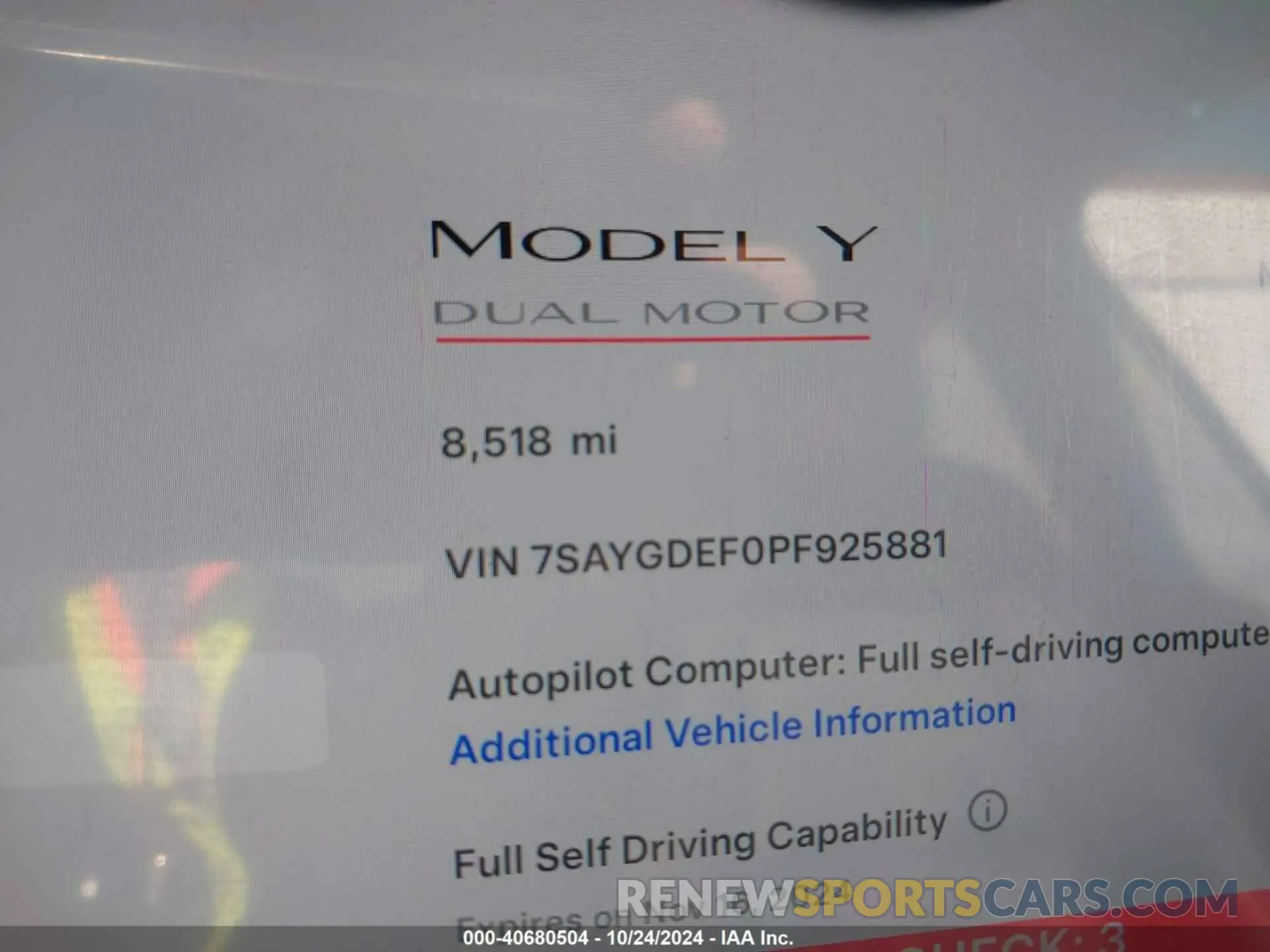 7 Photograph of a damaged car 7SAYGDEF0PF925881 TESLA MODEL Y 2023