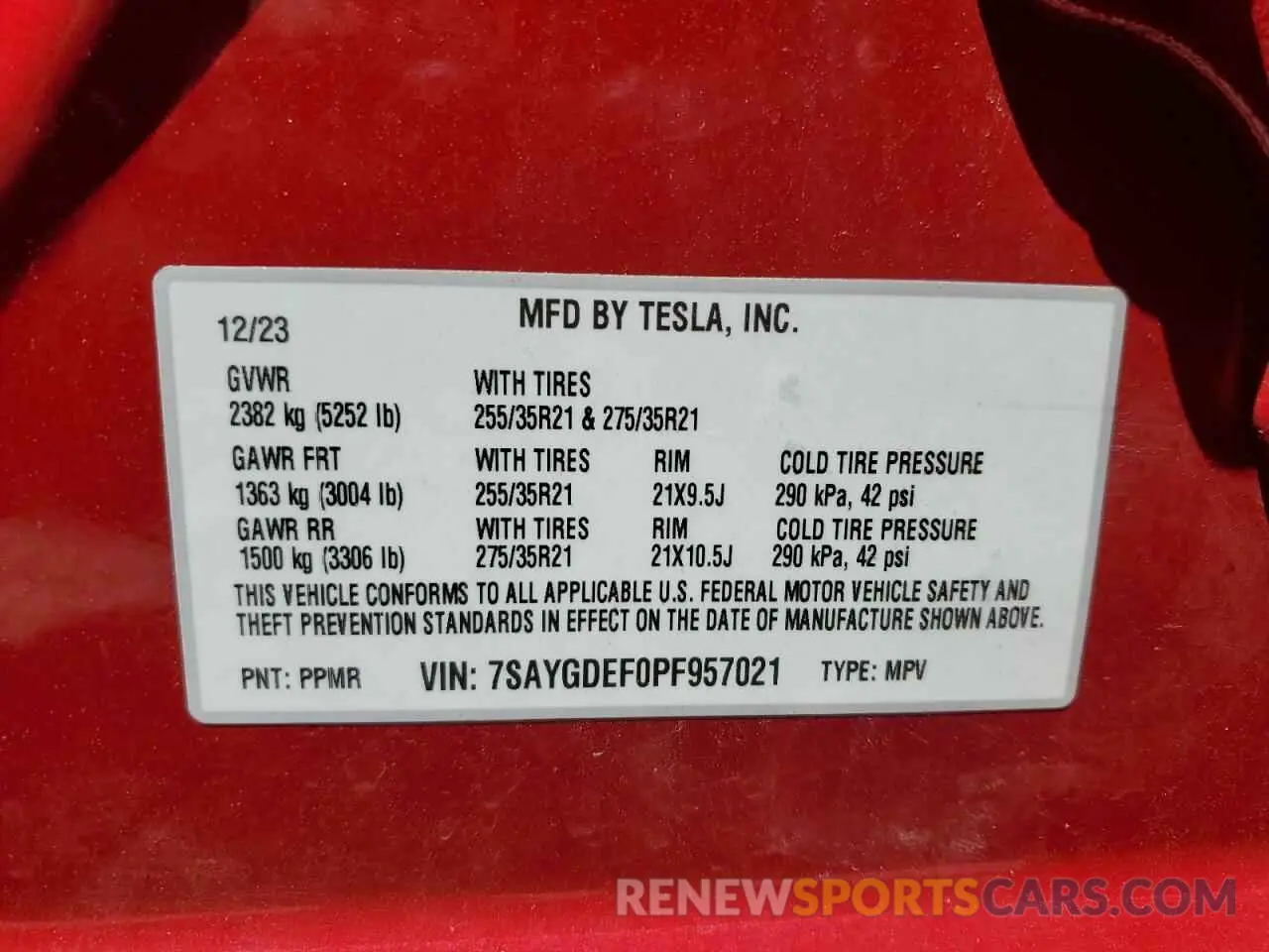 14 Photograph of a damaged car 7SAYGDEF0PF957021 TESLA MODEL Y 2023
