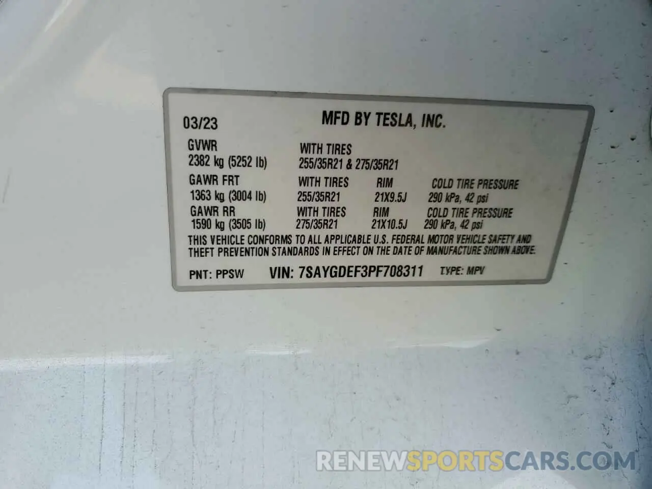 15 Фотография поврежденного автомобиля 7SAYGDEF3PF708311 TESLA MODEL Y 2023