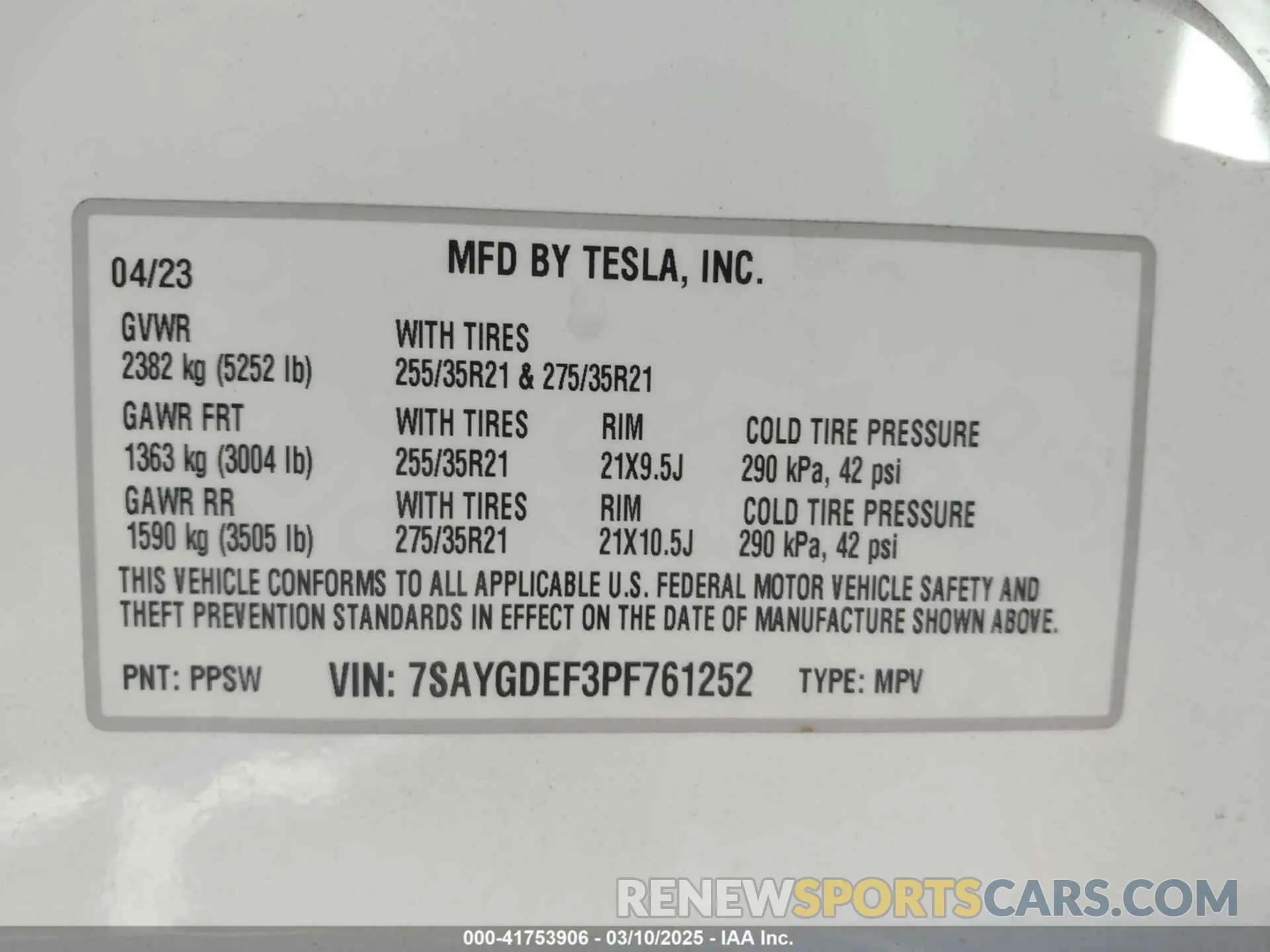 8 Фотография поврежденного автомобиля 7SAYGDEF3PF761252 TESLA MODEL Y 2023