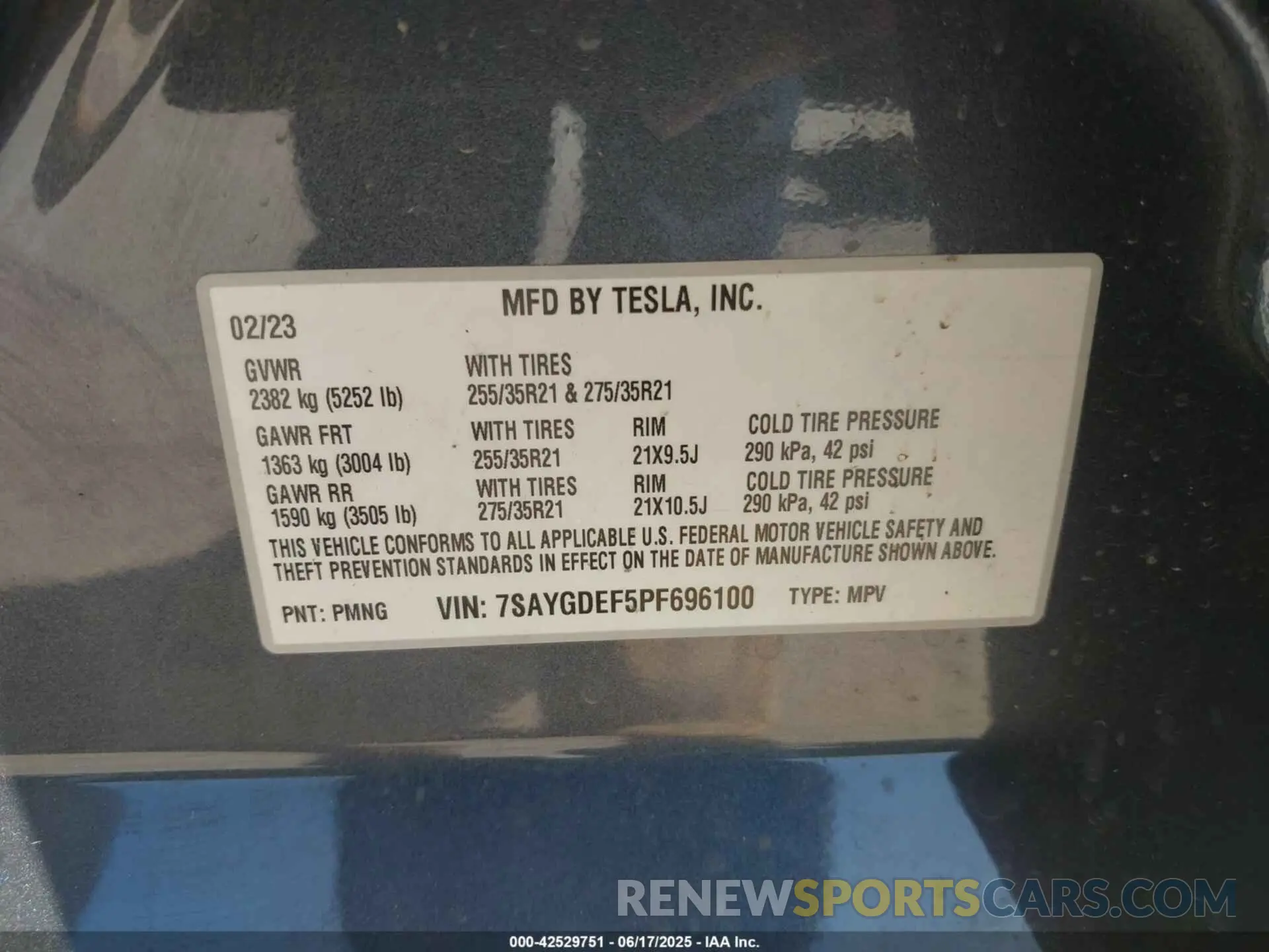 9 Фотография поврежденного автомобиля 7SAYGDEF5PF696100 TESLA MODEL Y 2023