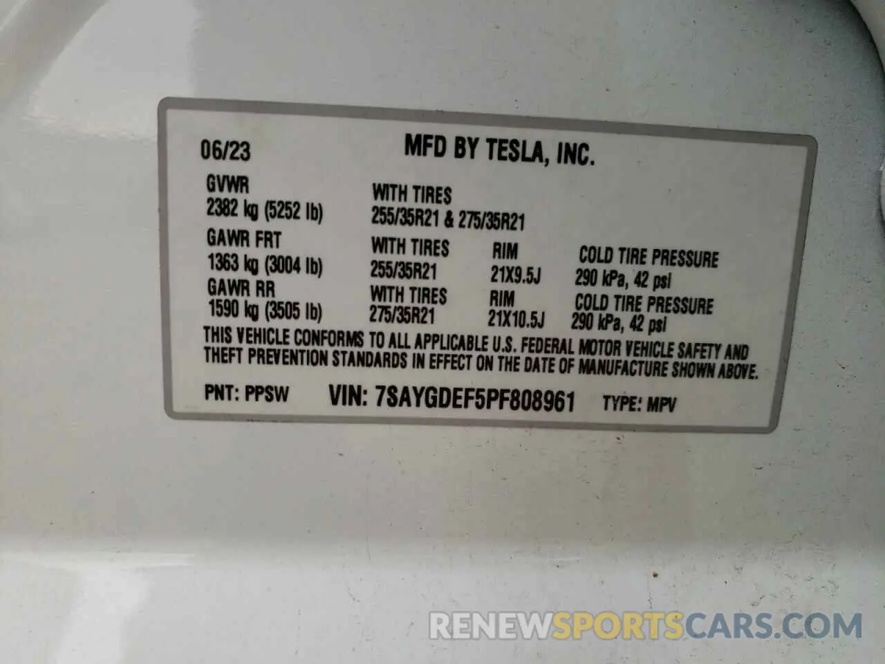 15 Photograph of a damaged car 7SAYGDEF5PF808961 TESLA MODEL Y 2023