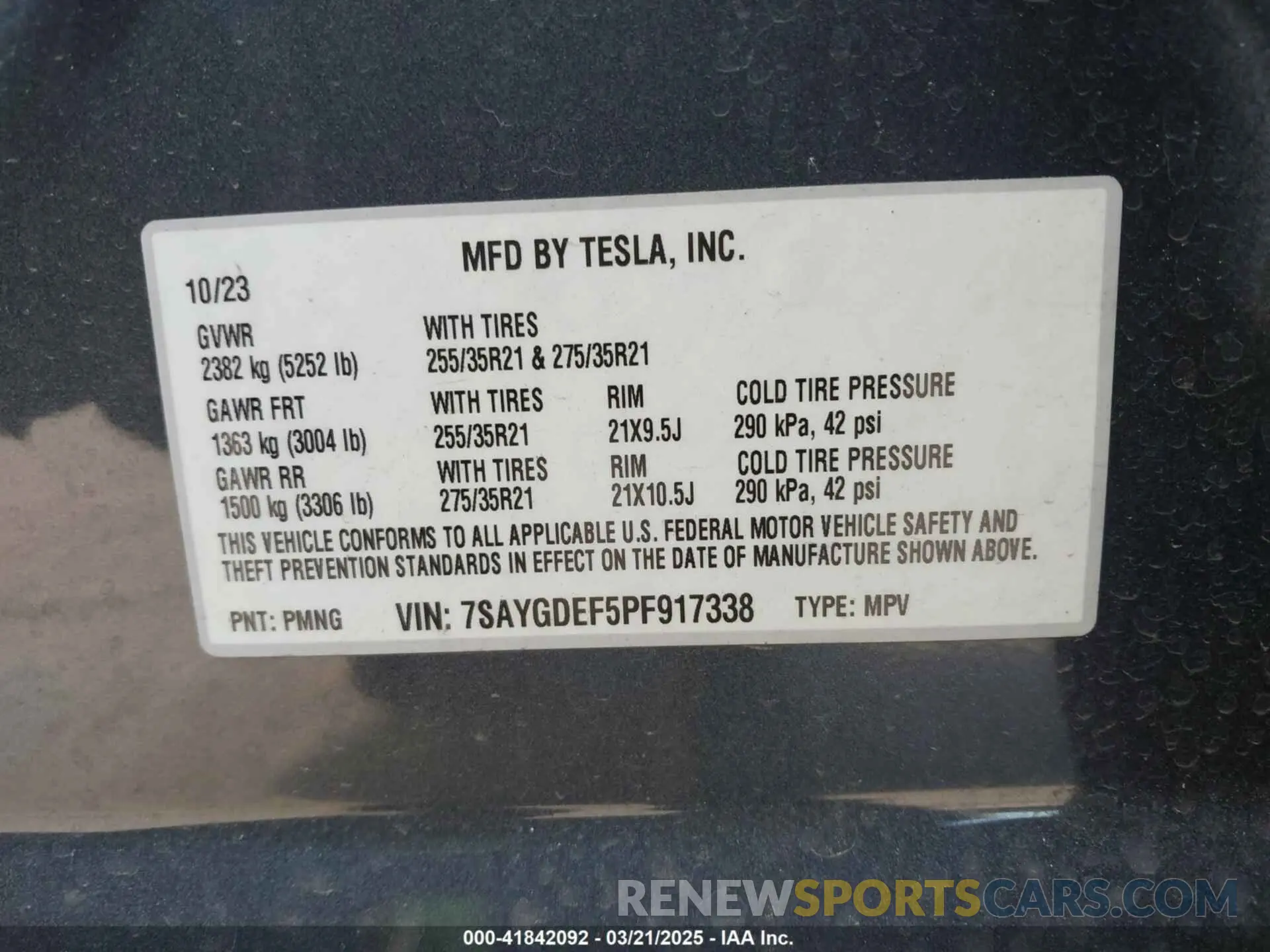 9 Фотография поврежденного автомобиля 7SAYGDEF5PF917338 TESLA MODEL Y 2023