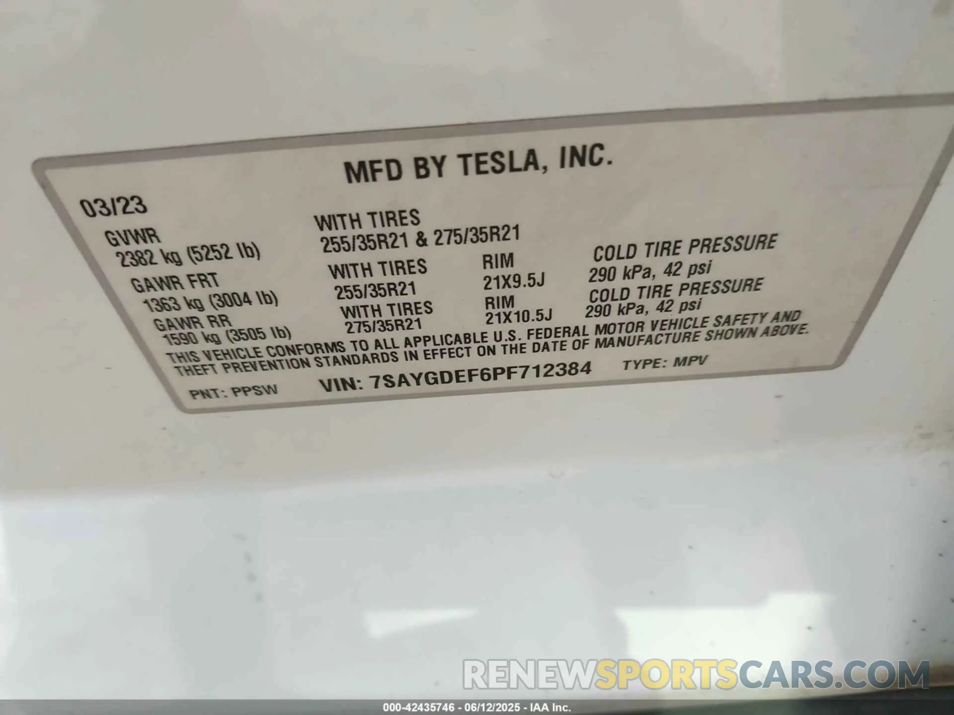 9 Фотография поврежденного автомобиля 7SAYGDEF6PF712384 TESLA MODEL Y 2023