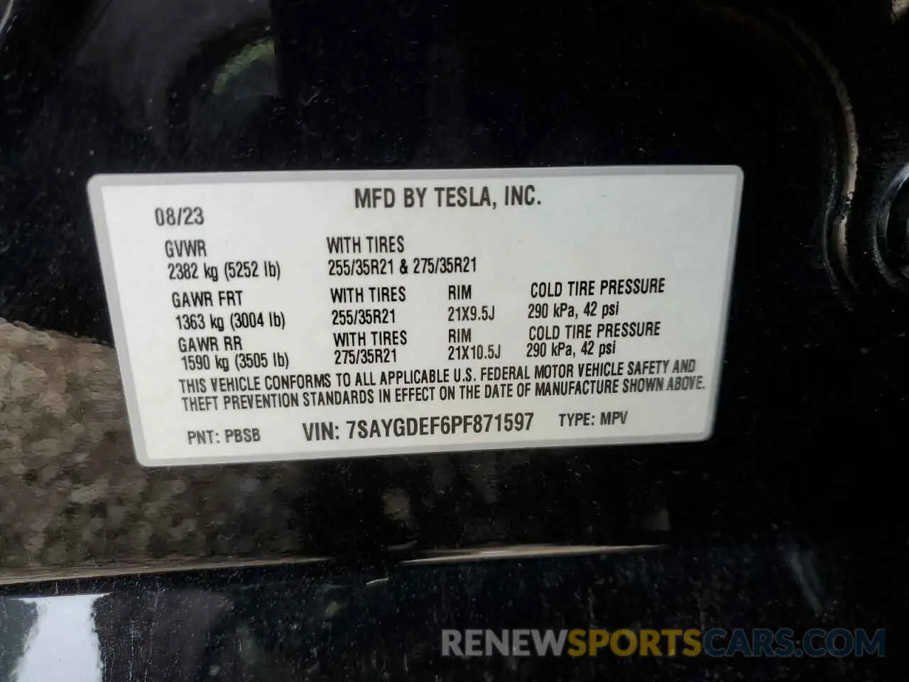 13 Фотография поврежденного автомобиля 7SAYGDEF6PF871597 TESLA MODEL Y 2023