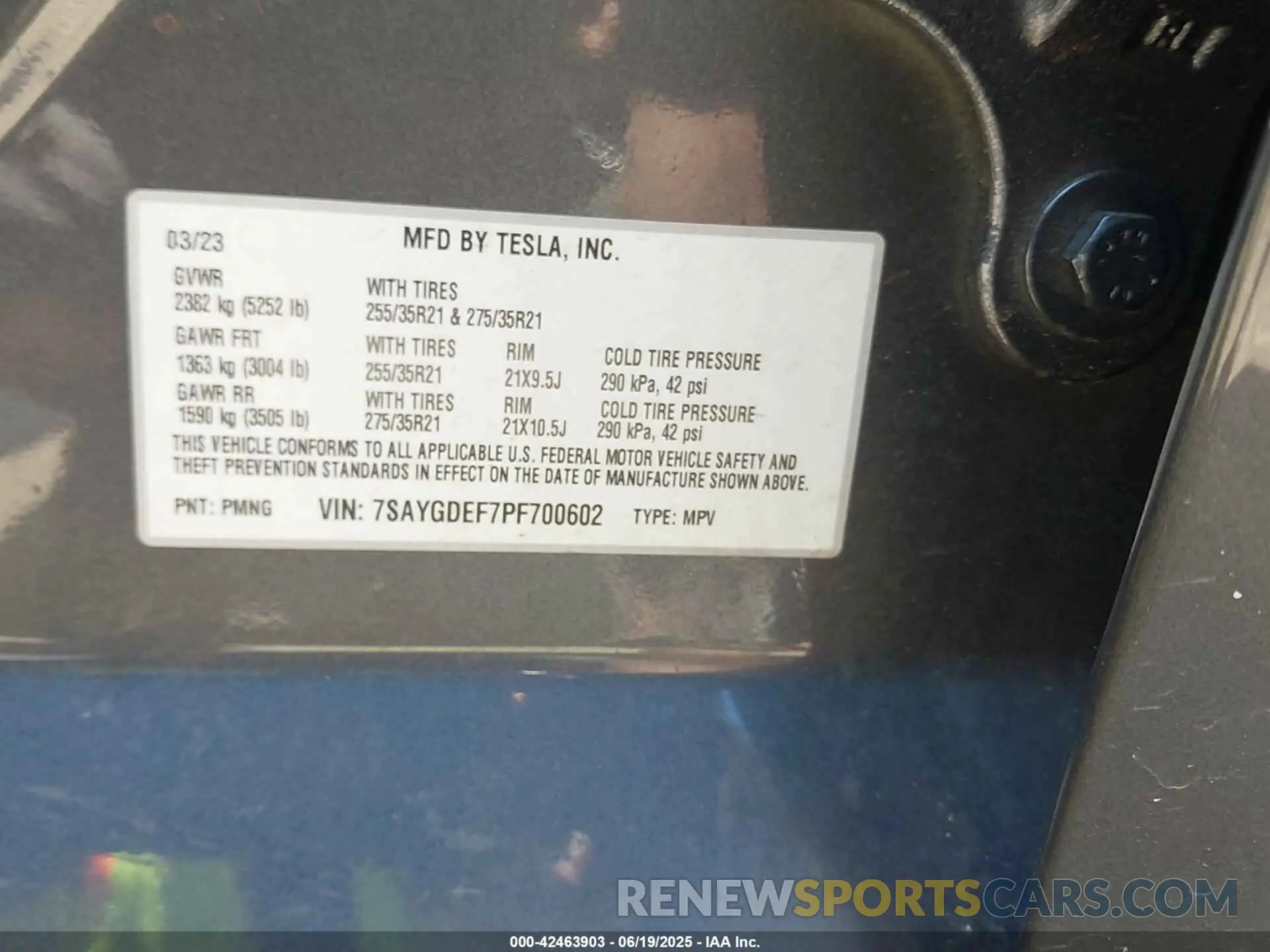 9 Фотография поврежденного автомобиля 7SAYGDEF7PF700602 TESLA MODEL Y 2023