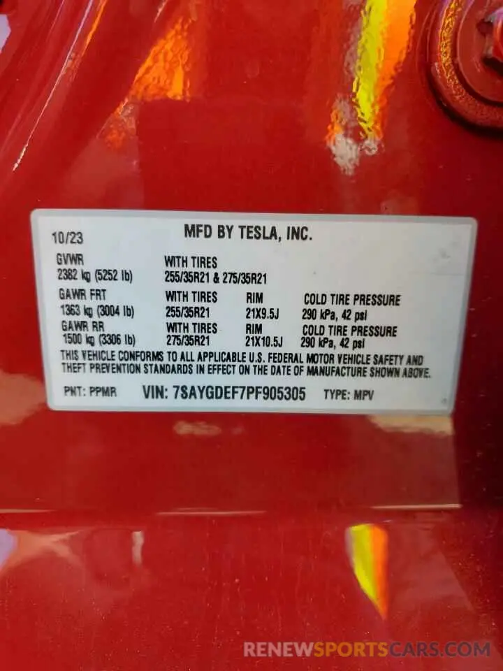 12 Photograph of a damaged car 7SAYGDEF7PF905305 TESLA MODEL Y 2023