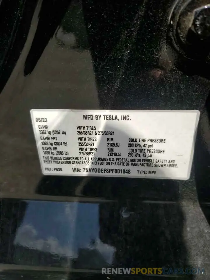 12 Фотография поврежденного автомобиля 7SAYGDEF8PF801048 TESLA MODEL Y 2023