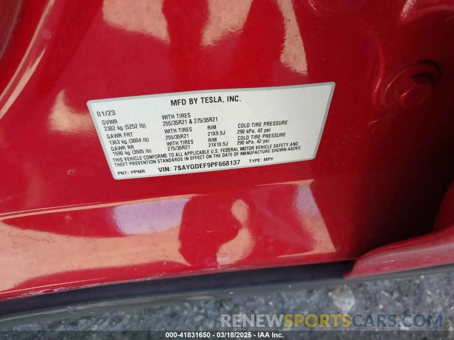 9 Фотография поврежденного автомобиля 7SAYGDEF9PF668137 TESLA MODEL Y 2023