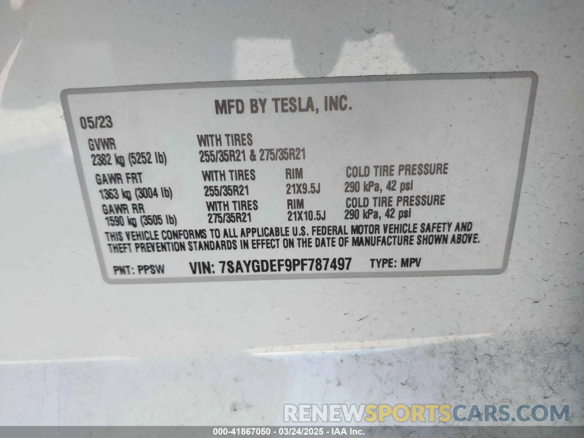 9 Фотография поврежденного автомобиля 7SAYGDEF9PF787497 TESLA MODEL Y 2023