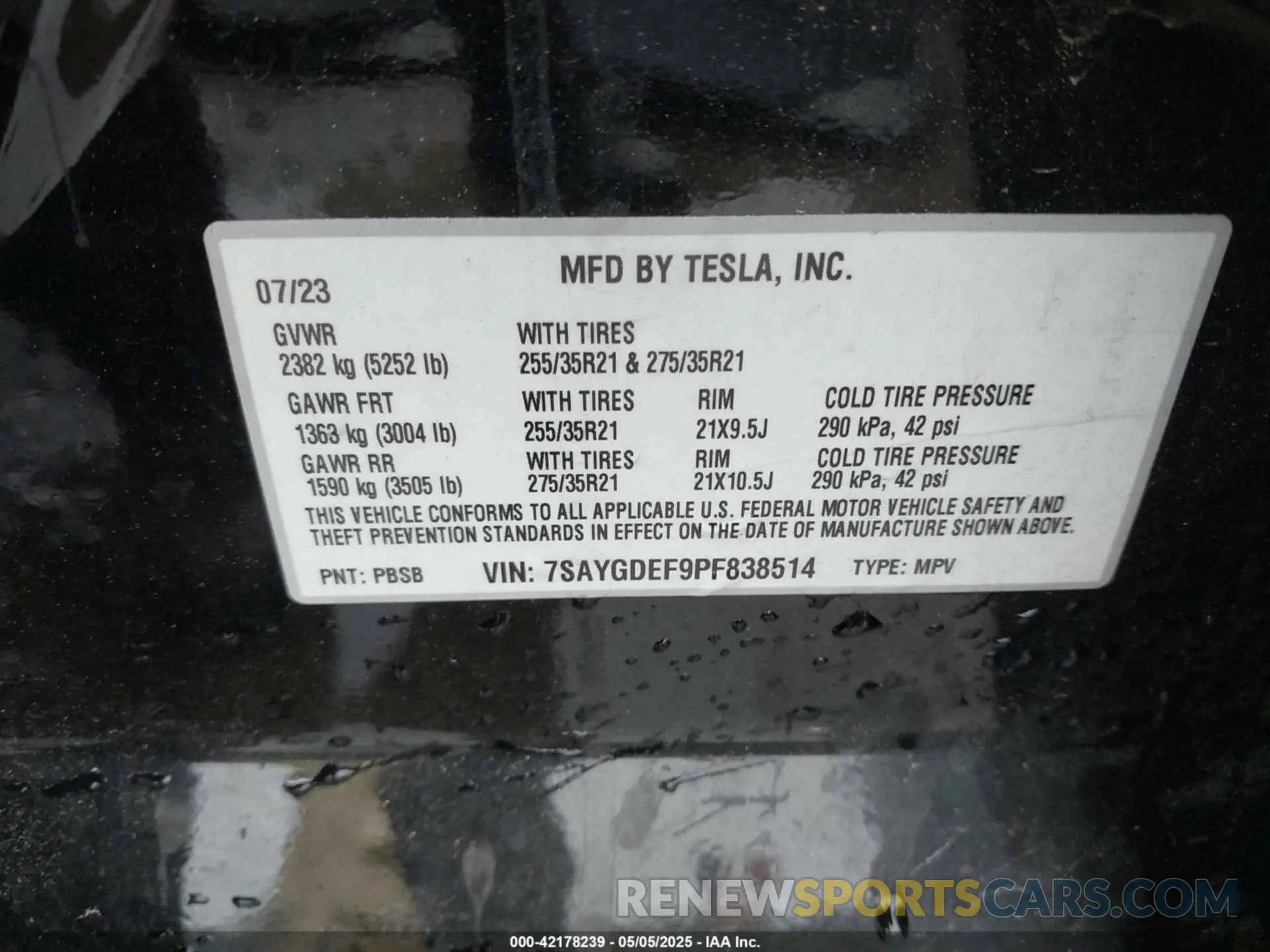9 Фотография поврежденного автомобиля 7SAYGDEF9PF838514 TESLA MODEL Y 2023