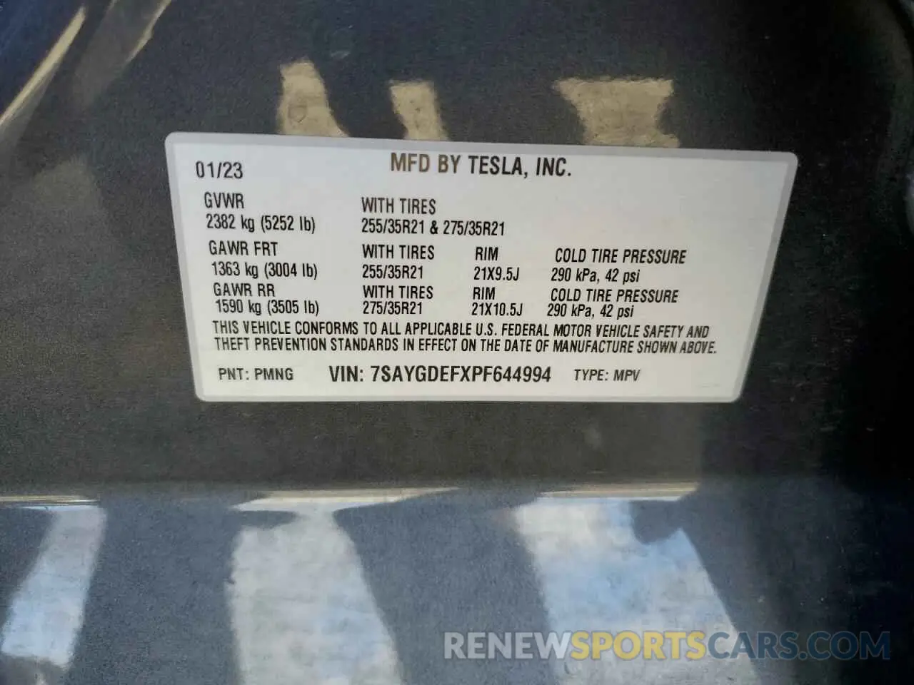 13 Фотография поврежденного автомобиля 7SAYGDEFXPF644994 TESLA MODEL Y 2023