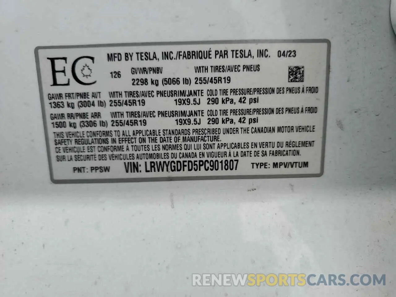 14 Photograph of a damaged car LRWYGDFD5PC901807 TESLA MODEL Y 2023