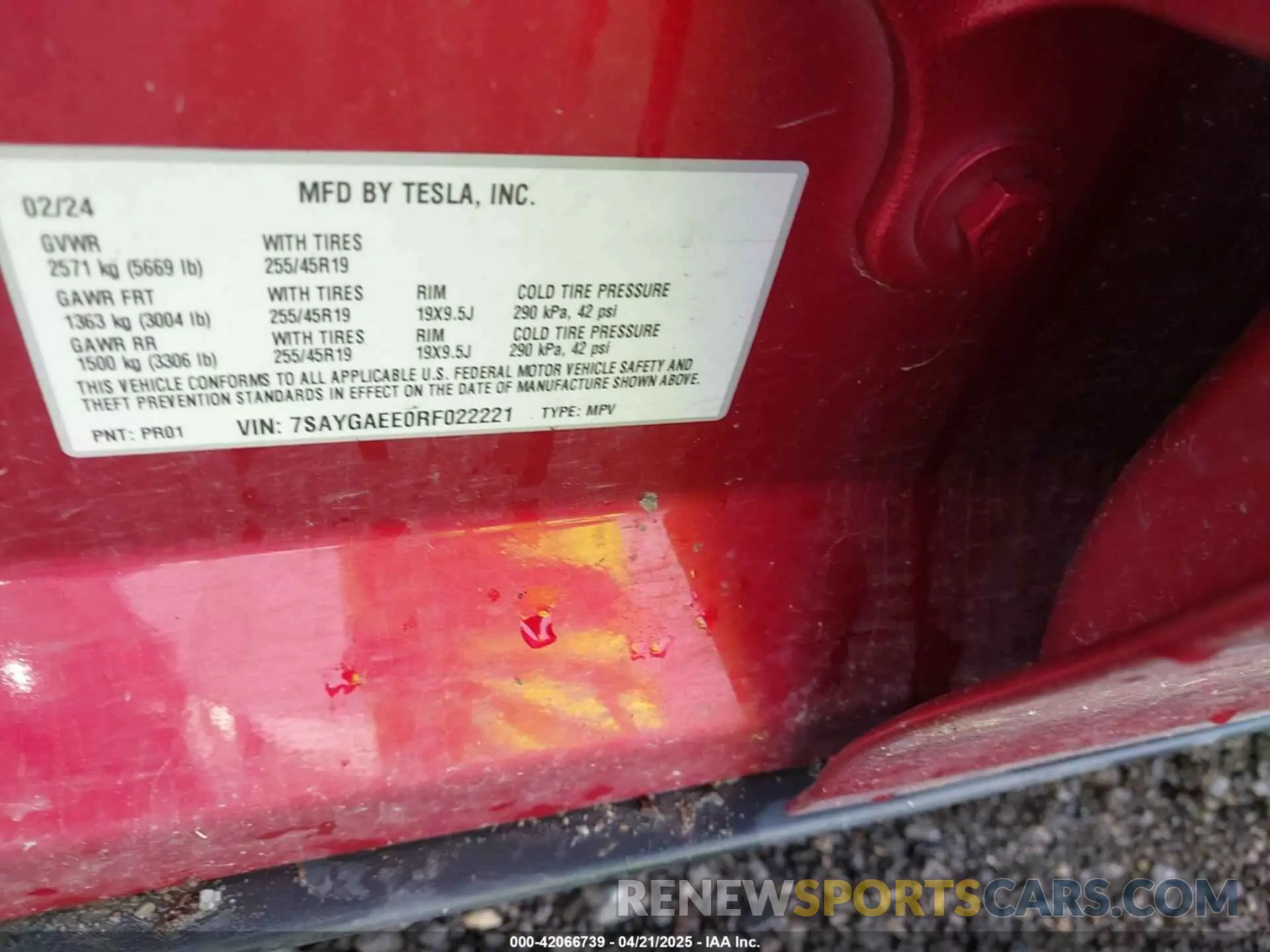 9 Фотография поврежденного автомобиля 7SAYGAEE0RF022221 TESLA MODEL Y 2024