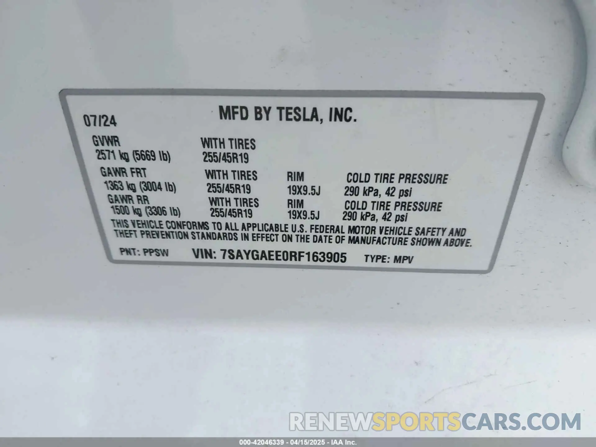 9 Фотография поврежденного автомобиля 7SAYGAEE0RF163905 TESLA MODEL Y 2024