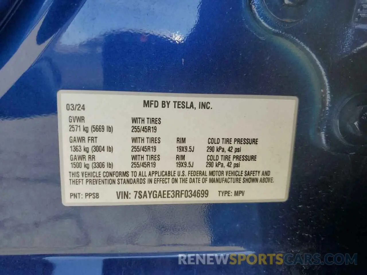13 Photograph of a damaged car 7SAYGAEE3RF034699 TESLA MODEL Y 2024