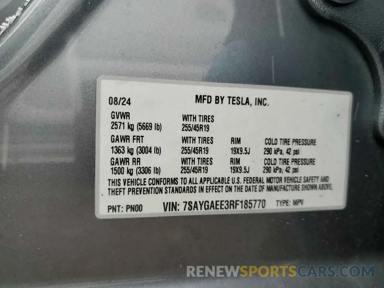 13 Photograph of a damaged car 7SAYGAEE3RF185770 TESLA MODEL Y 2024