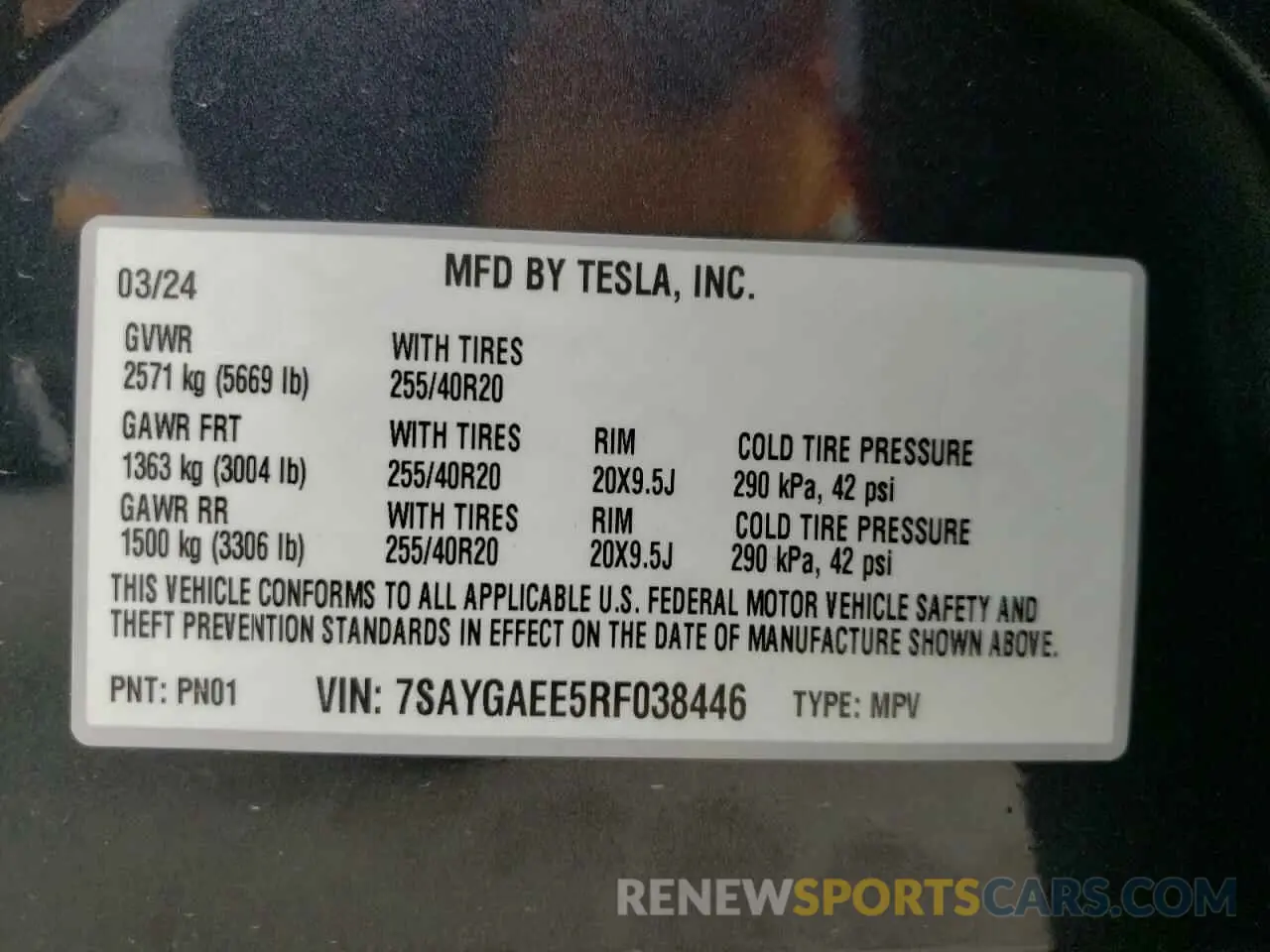 15 Фотография поврежденного автомобиля 7SAYGAEE5RF038446 TESLA MODEL Y 2024