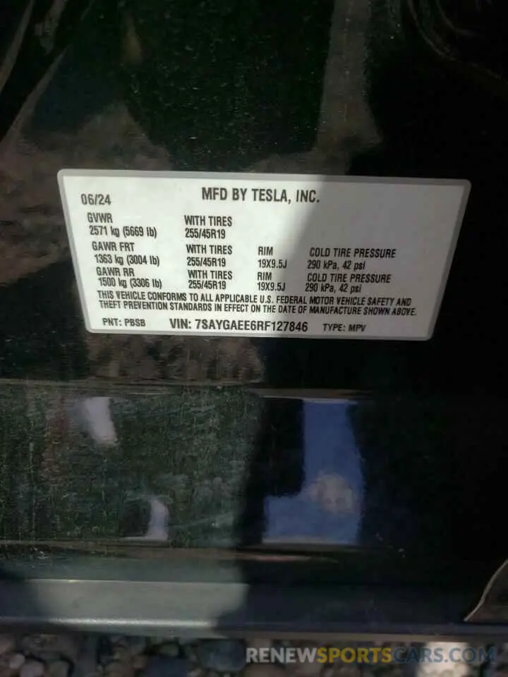 12 Photograph of a damaged car 7SAYGAEE6RF127846 TESLA MODEL Y 2024