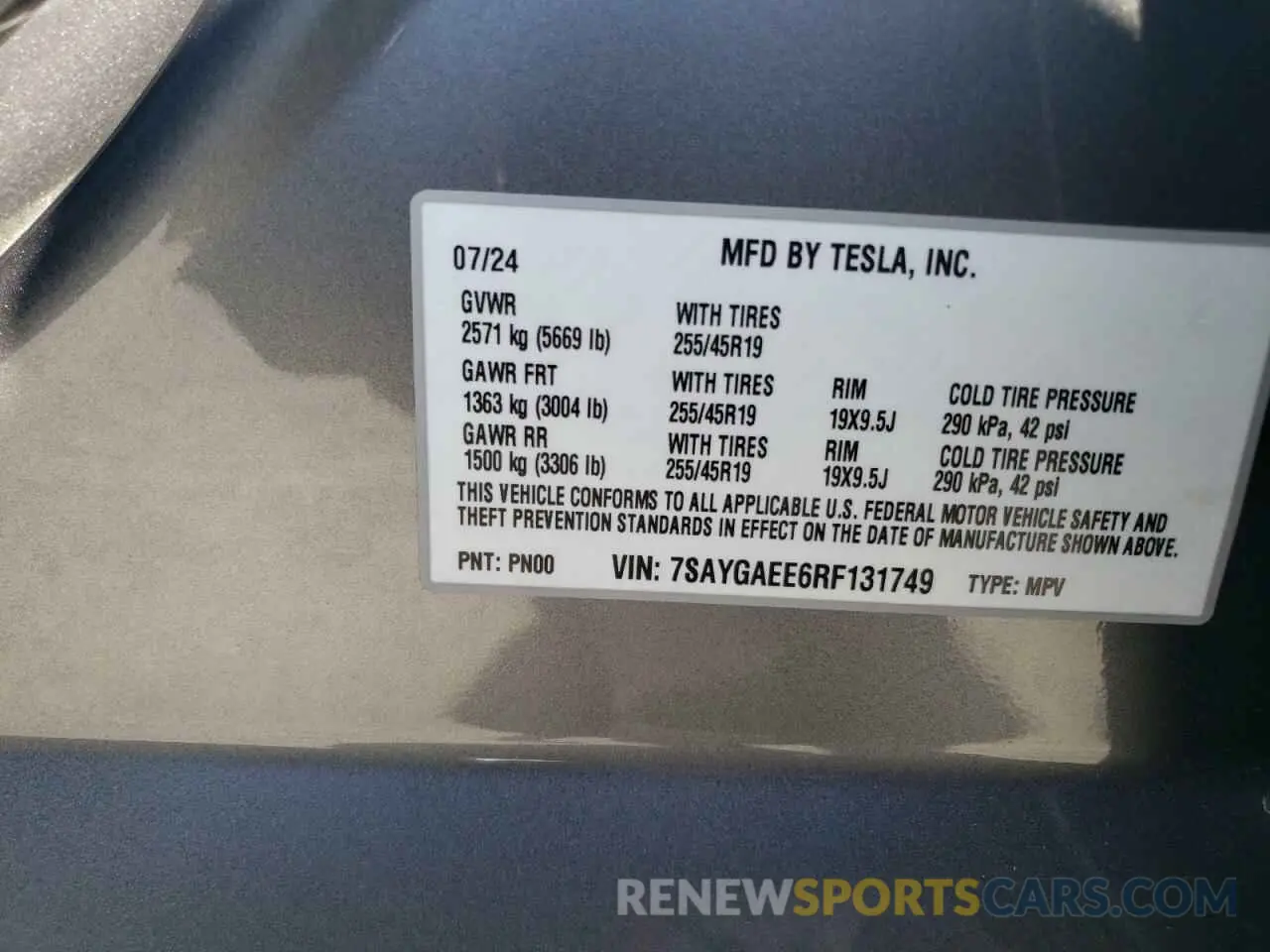 14 Фотография поврежденного автомобиля 7SAYGAEE6RF131749 TESLA MODEL Y 2024