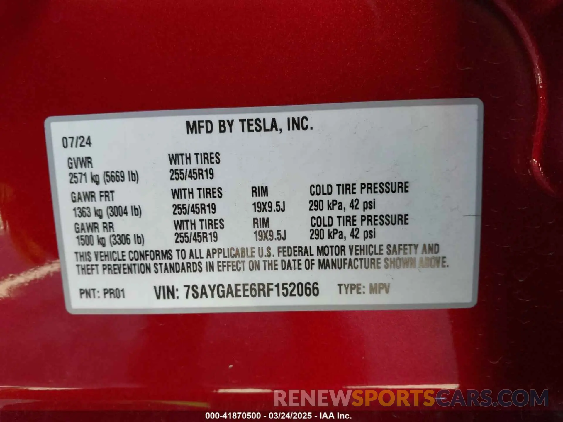 9 Photograph of a damaged car 7SAYGAEE6RF152066 TESLA MODEL Y 2024
