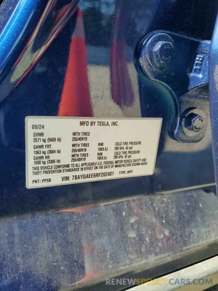 12 Photograph of a damaged car 7SAYGAEE6RF202481 TESLA MODEL Y 2024