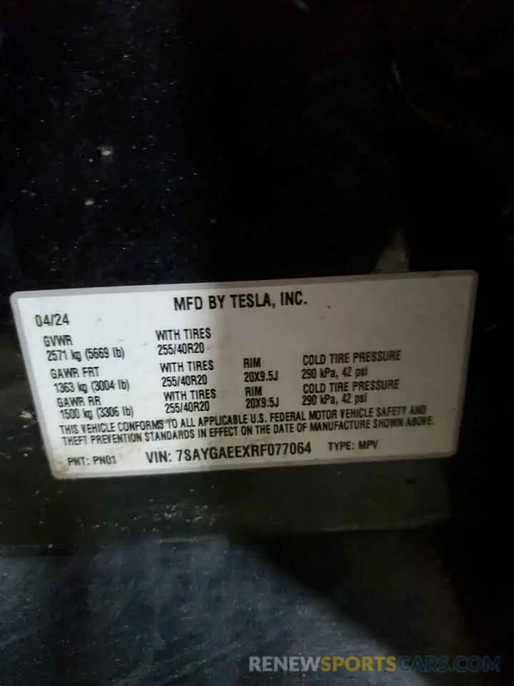 13 Photograph of a damaged car 7SAYGAEEXRF077064 TESLA MODEL Y 2024