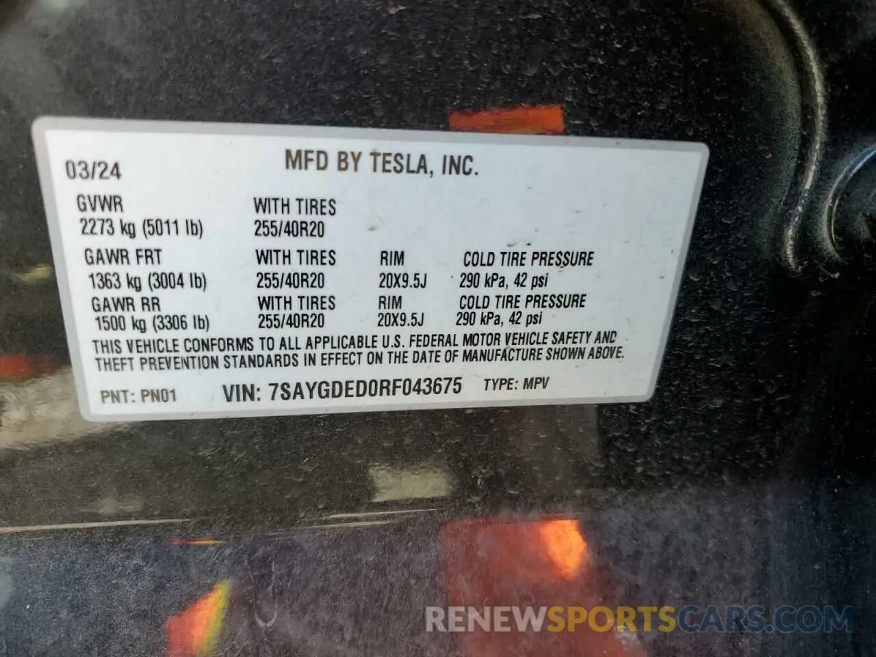 12 Фотография поврежденного автомобиля 7SAYGDED0RF043675 TESLA MODEL Y 2024