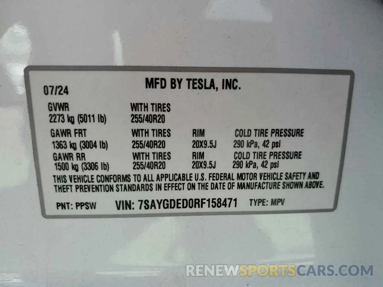 14 Фотография поврежденного автомобиля 7SAYGDED0RF158471 TESLA MODEL Y 2024
