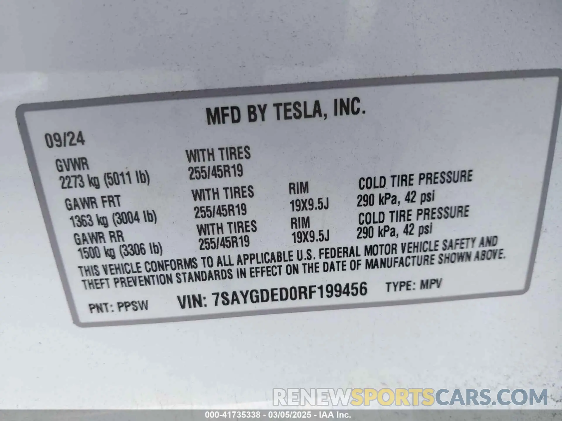 9 Фотография поврежденного автомобиля 7SAYGDED0RF199456 TESLA MODEL Y 2024