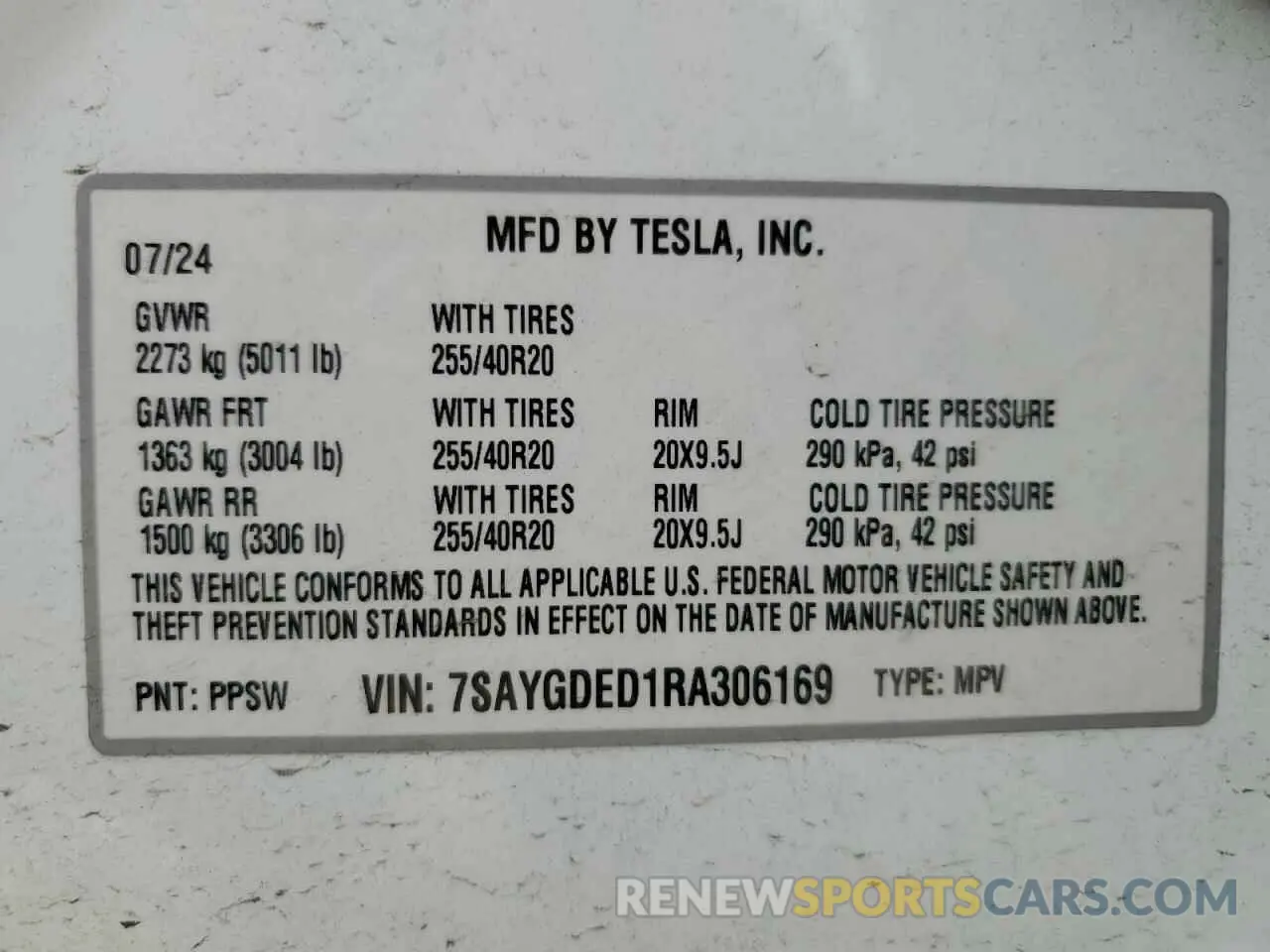 14 Фотография поврежденного автомобиля 7SAYGDED1RA306169 TESLA MODEL Y 2024