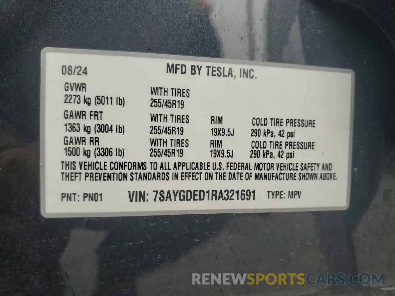 13 Фотография поврежденного автомобиля 7SAYGDED1RA321691 TESLA MODEL Y 2024