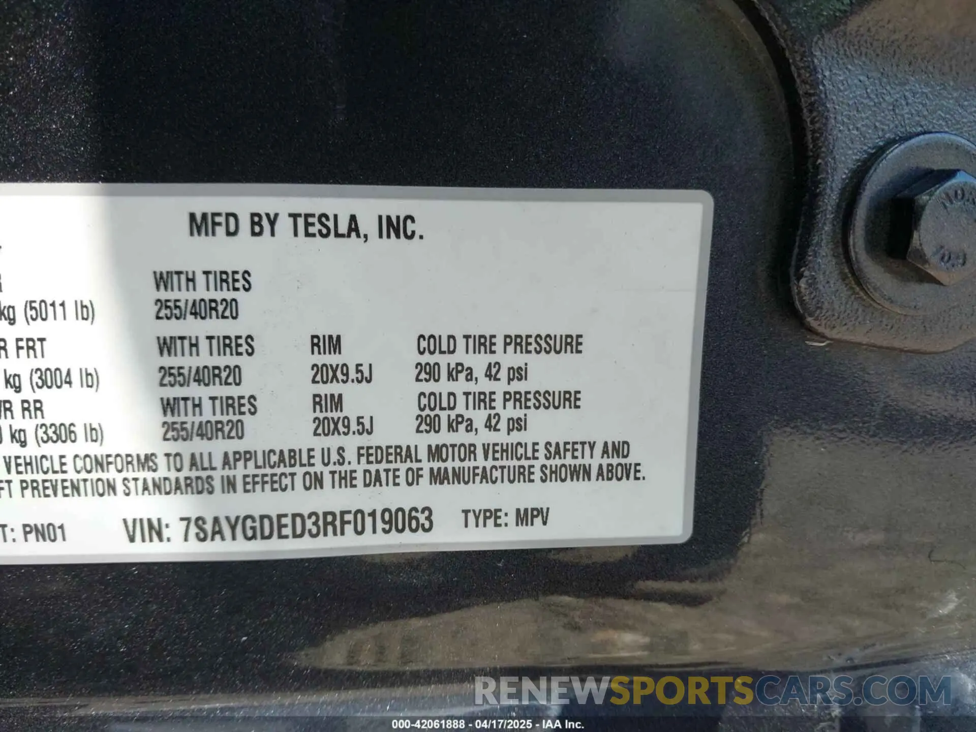 9 Фотография поврежденного автомобиля 7SAYGDED3RF019063 TESLA MODEL Y 2024