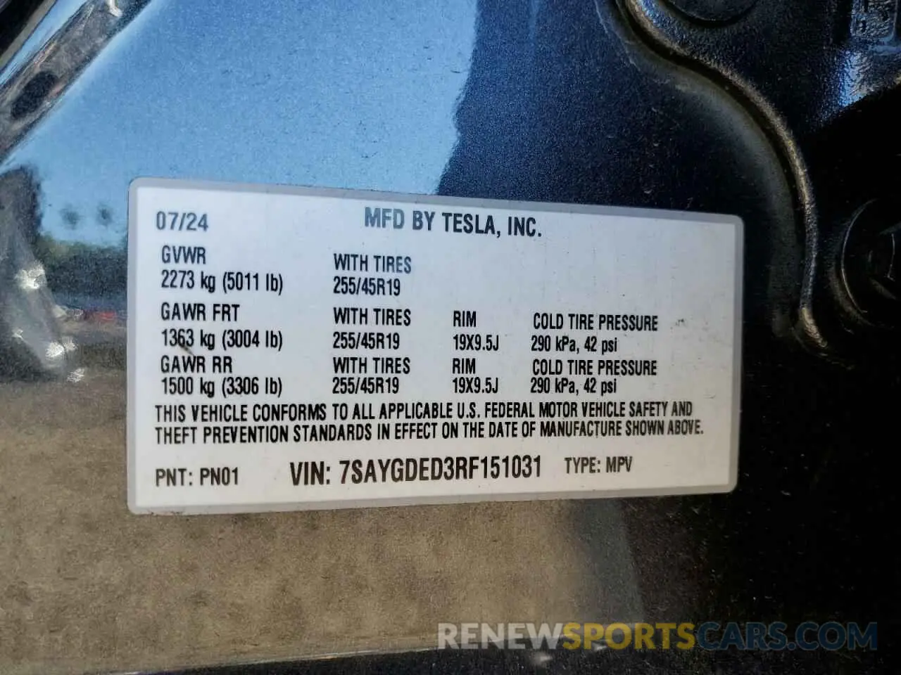 16 Photograph of a damaged car 7SAYGDED3RF151031 TESLA MODEL Y 2024