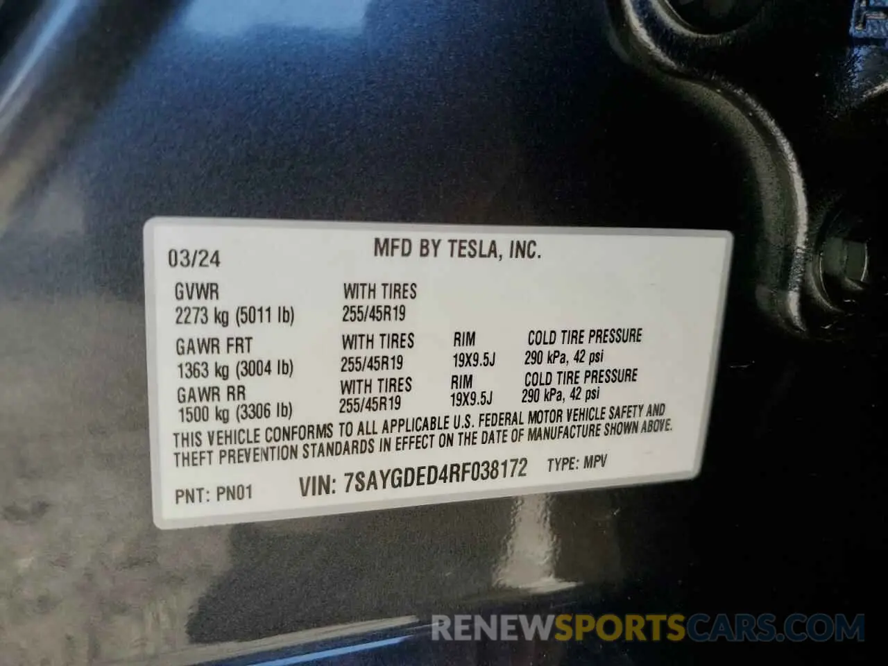14 Фотография поврежденного автомобиля 7SAYGDED4RF038172 TESLA MODEL Y 2024