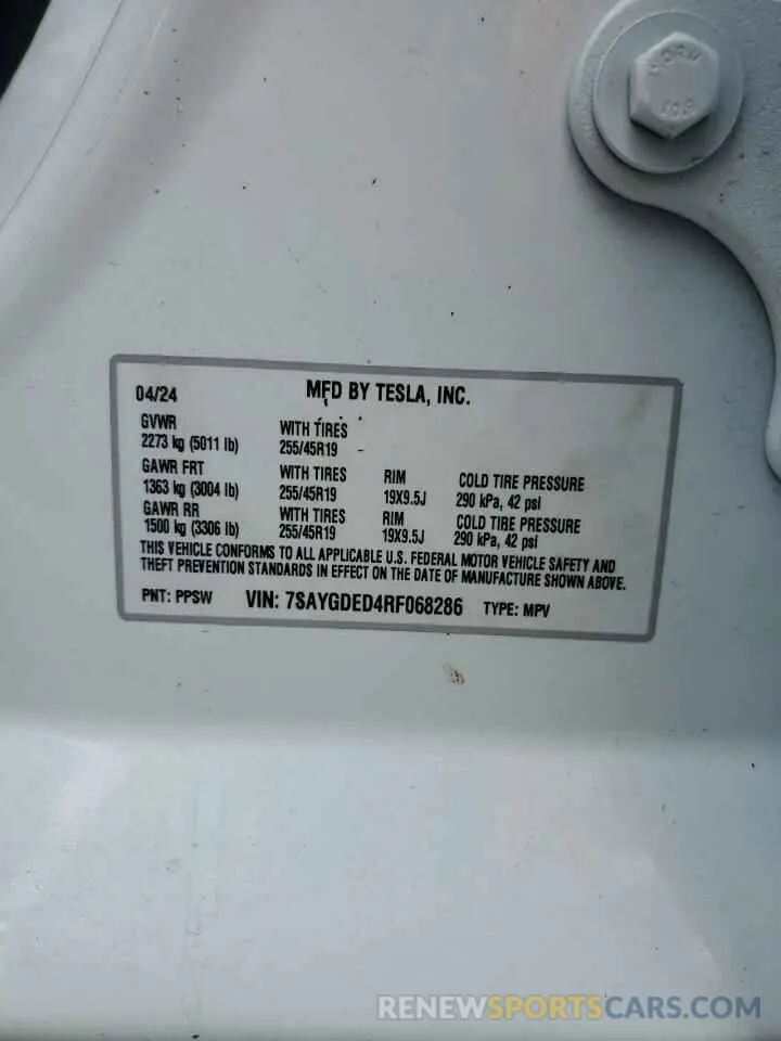 12 Photograph of a damaged car 7SAYGDED4RF068286 TESLA MODEL Y 2024